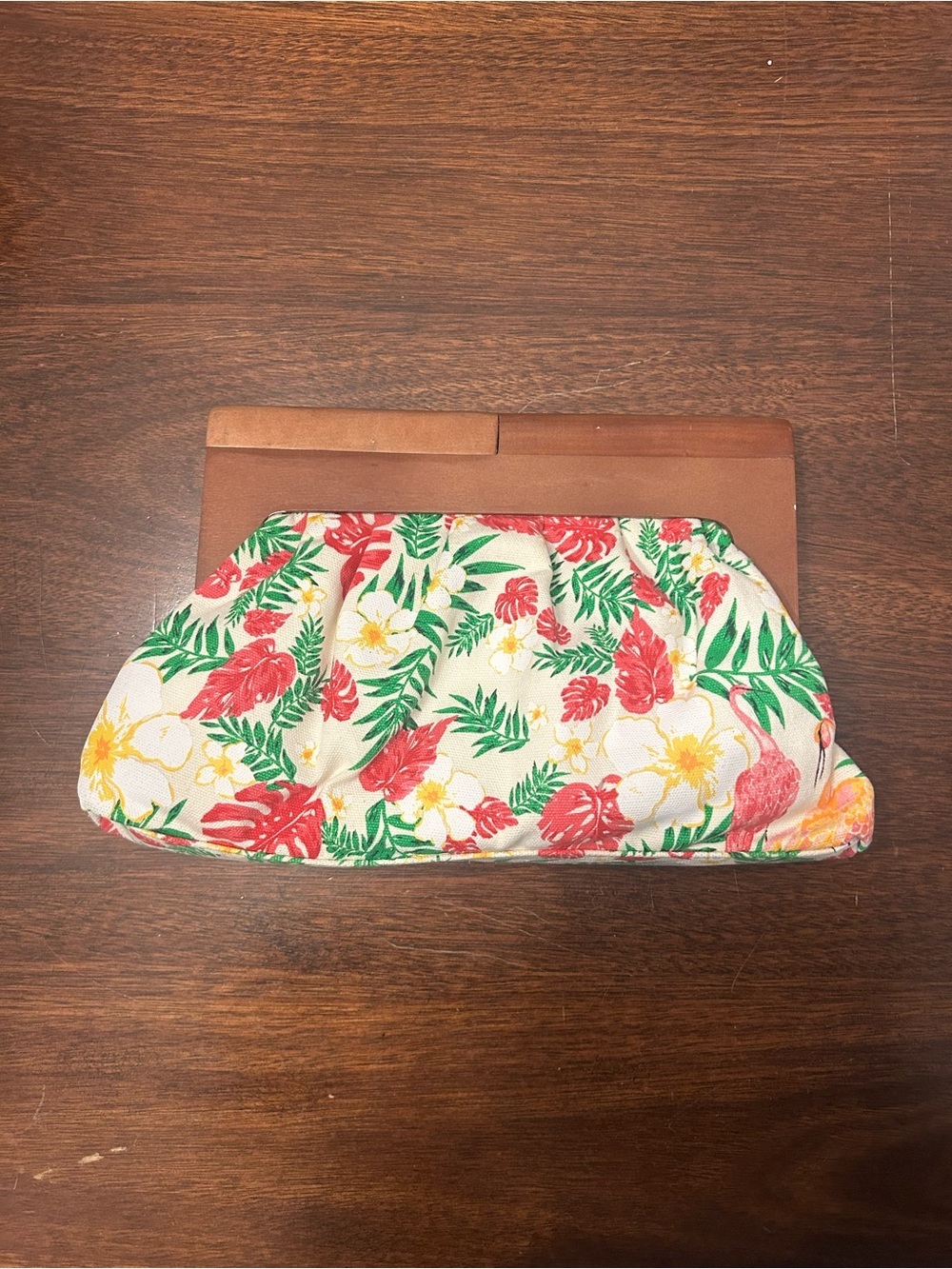 Apt. 9 Floral Clutch in Cream, Red & Green with Brown Trim